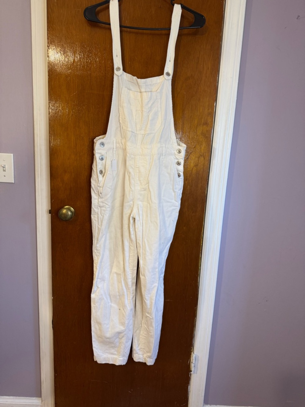 Cream /White Corduroy Overalls with Button Side Details